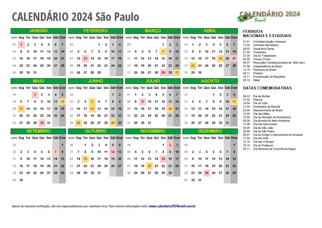 Calendário De Feriados Nacionais 2024 6481